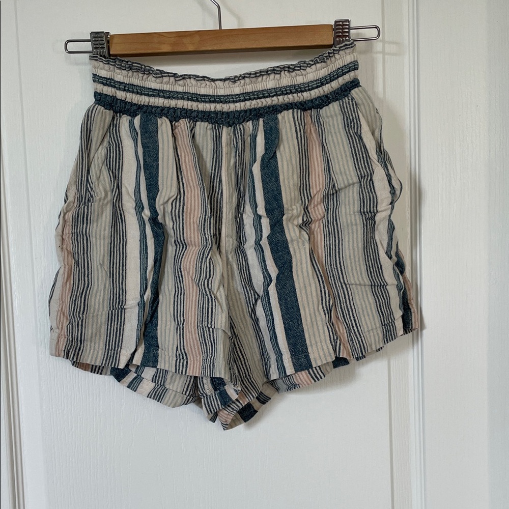 Universal Thread High Waist Shorts - Navy and Beige Stripes